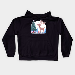 Light Reindeer Enjoying Their Christmas Tree Kids Hoodie